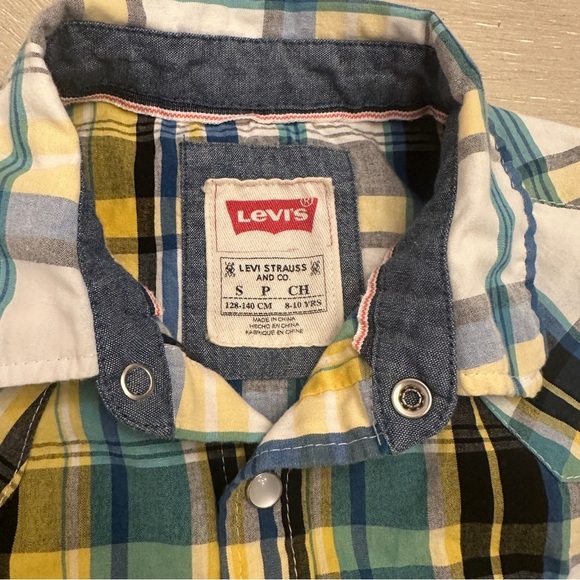 Levi's Blue and Yellow Plaid Button Down Shirt - Picture 3 of 6